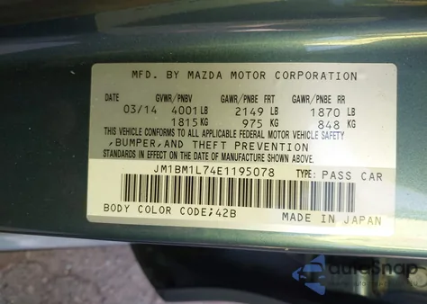 2014 Mazda Mazda3 I Touring z USA, uszkodzony, nr VIN JM1BM1L74E1195078